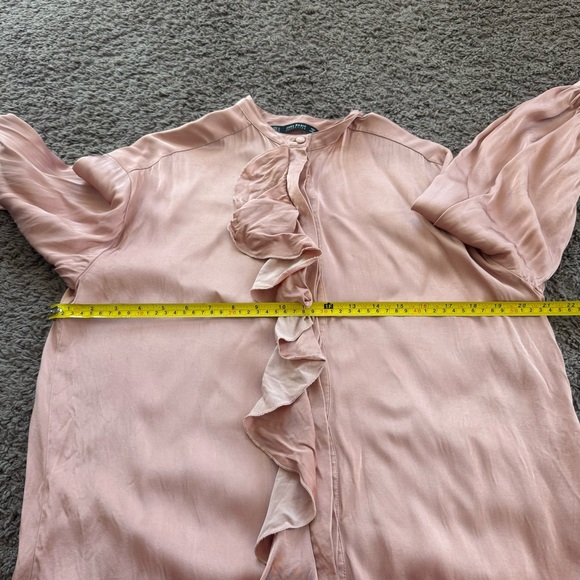 Zara Collection Rose Gold Blush Copper Ruffled Satin Shirt Dress Oversized M - Picture 10 of 11